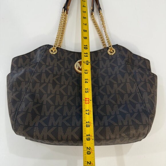 Michael Kors Jet Set Travel Brown Top Zip MK Signature Purse w/ Wallet - Picture 2 of 14